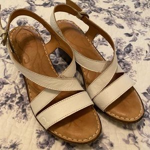 Born white leather wedge sandals